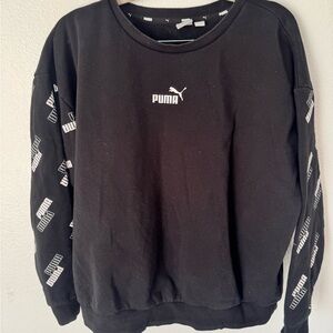 Women’s Size Medium Black PUMA Pullover Sweatshirt White Decal Logo EUC
